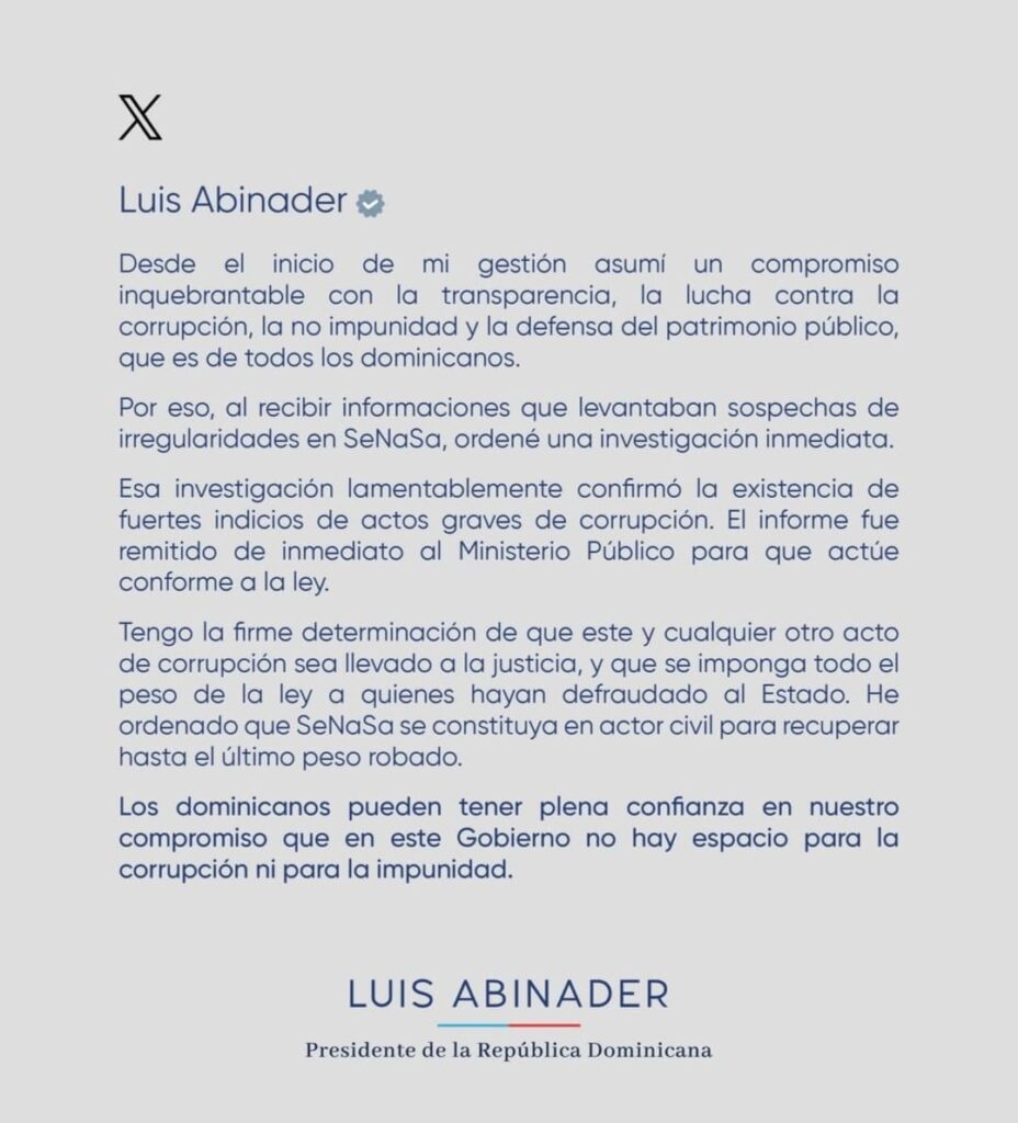 Abinader respalda Operación Cobra y asegura cero tolerancia a la corrupción